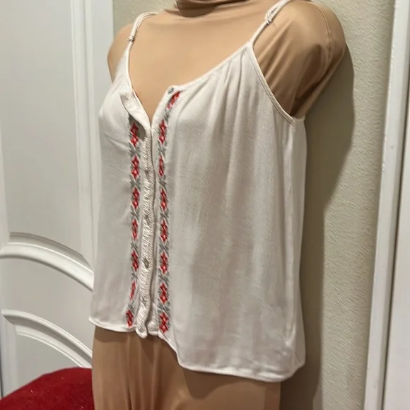 Women’s Bohemian Tank Top Blouse Spaghetti Adjustable Straps, Embroidery Size XS - Picture 2 of 6